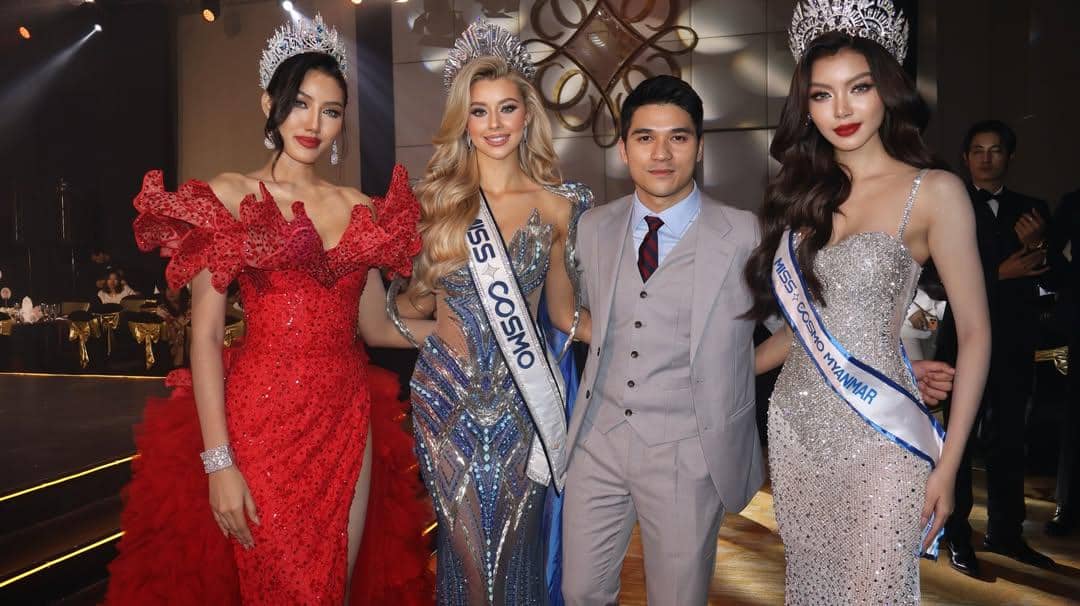 potret Yolina Lindquist, Miss Cosmo 2025 (tengah) mengunjungi Myanmar