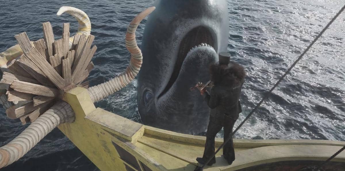 Ekspresi bahagia Laboon ketika dimainkan lagu Binks Brew oleh Brook