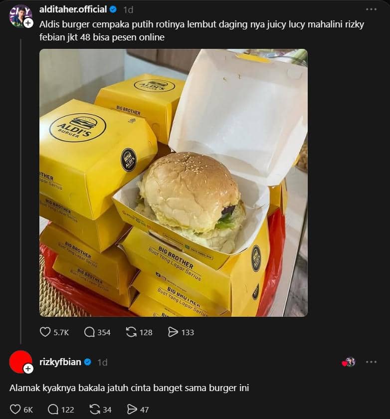 Reaksi Rizky Febian namanya disebut di tagline Aldi's Burger