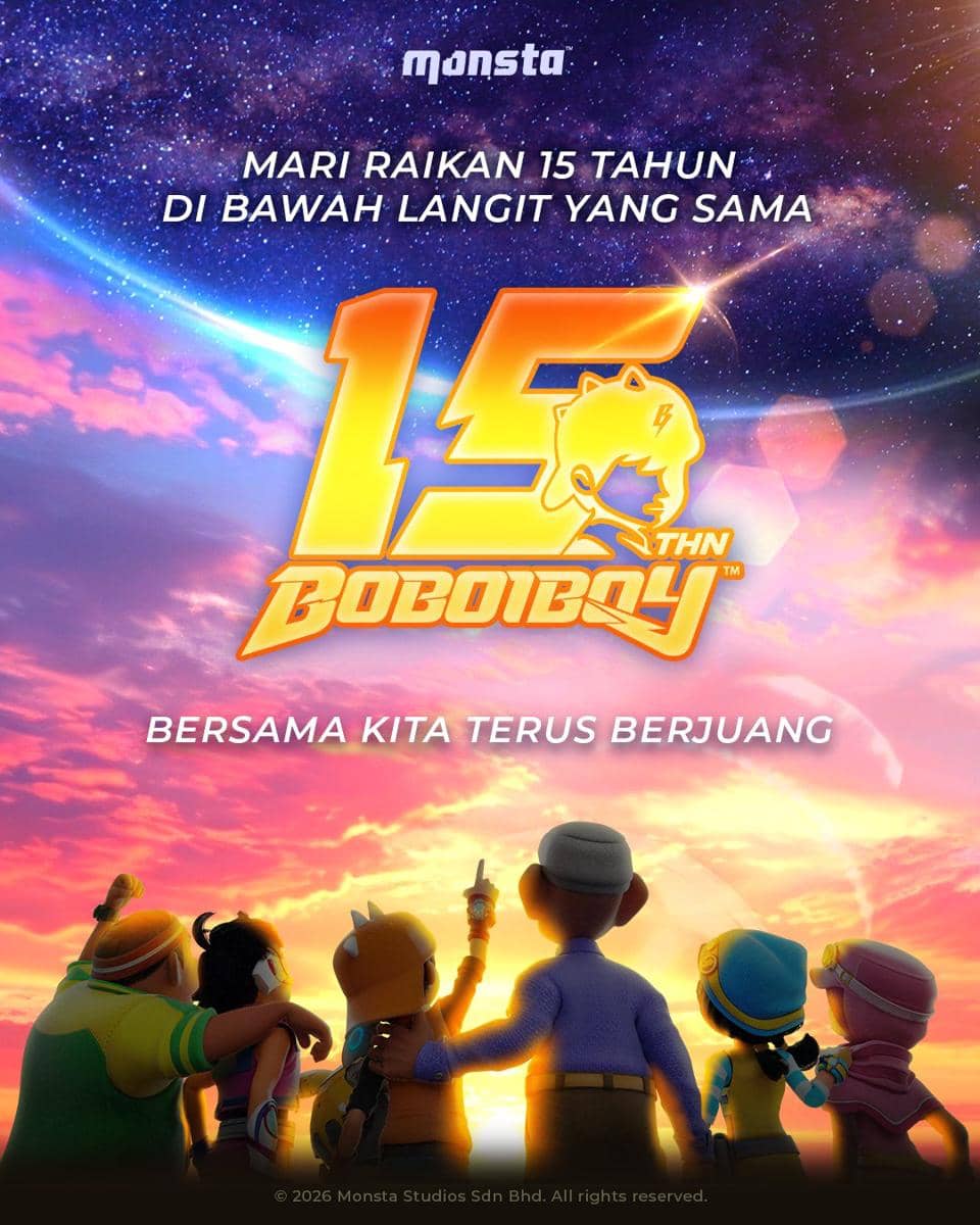 Poster perayaan ulang tahun ke-15 animasi Boboiboy