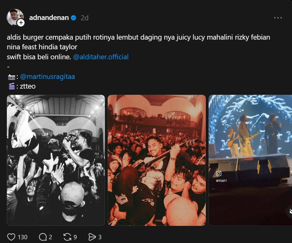 Adnan .feast ikut posting tagline Aldi's Burger yang viral
