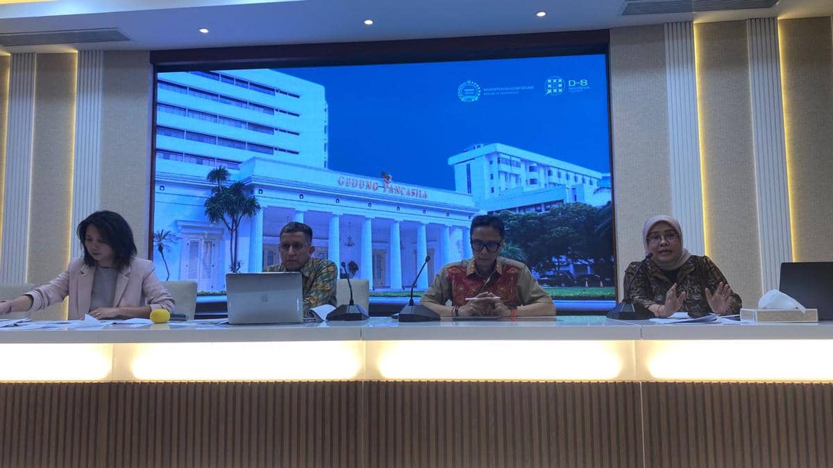 Suasana press briefing di Kementerian Luar Negeri (Kemlu) RI. 