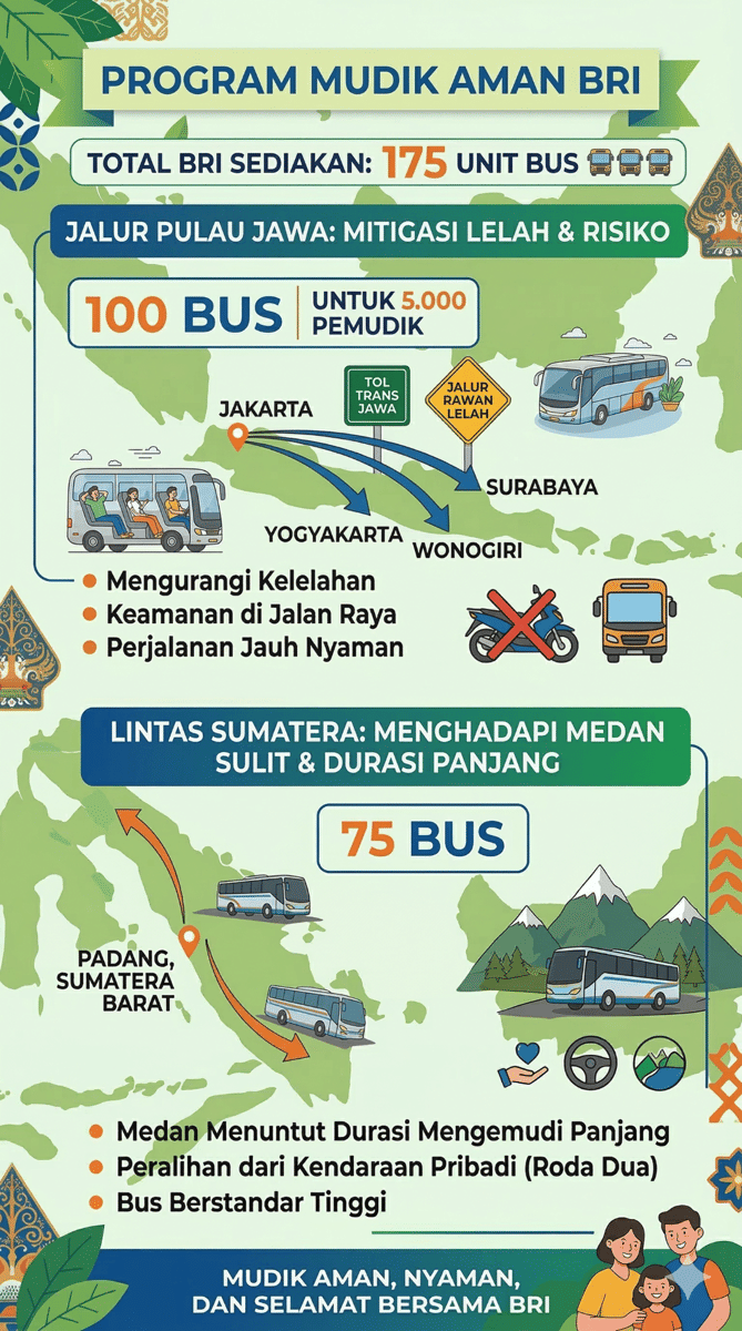 Infografis progam mudik gratis BRI, data: BRI (. Teknologi Artificial Intelligence (AI) hanya digunakan secara terbatas pada infografis ini)