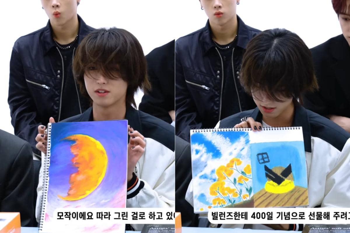 potret karya buatan Junhan yang diperlihatkannya dalam sebuah konten video