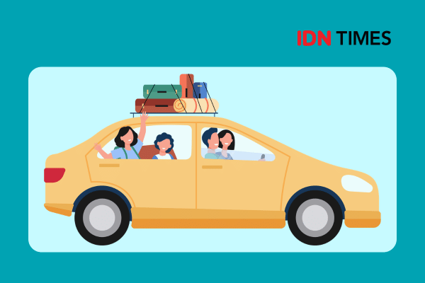 Ilustrasi mudik, perjalanan jauh, perjalanan panjang, road trip.