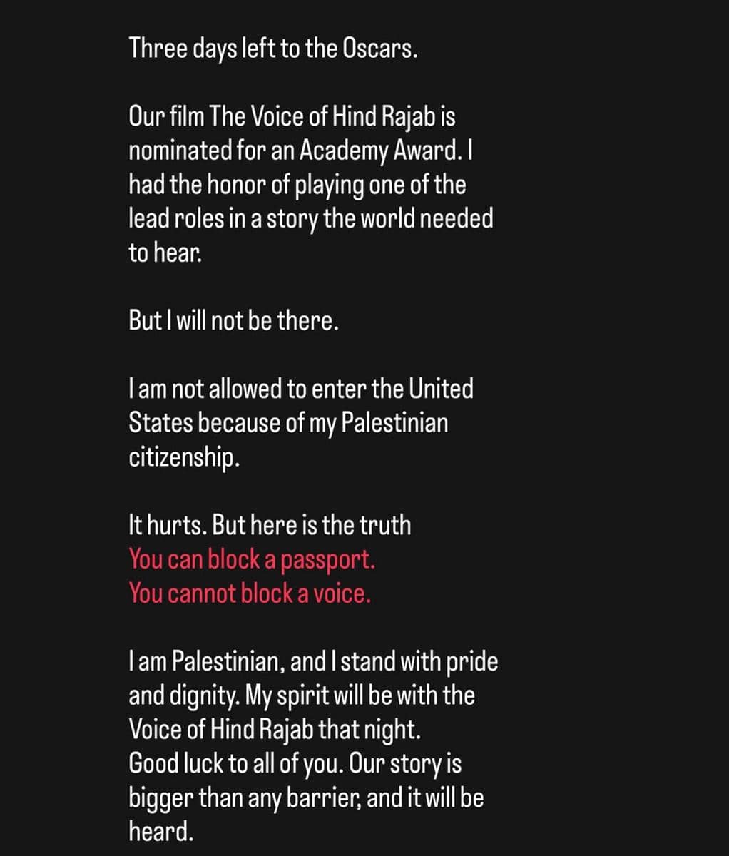 Motaz Malhees, cast The Voice of Hind Rajab gak bisa datang ke Oscars 2026