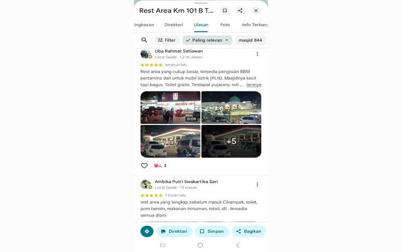 cara cek rest area tol terdekat di Google Maps