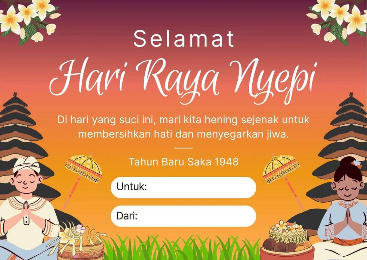 Ilustrasi kartu ucapan Nyepi (Canva/By Miss Jello)
