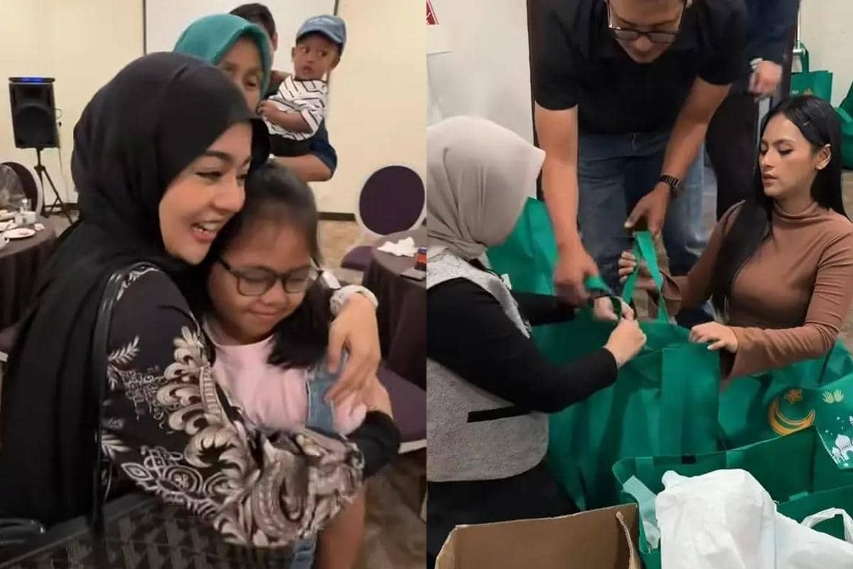 Jenita Janet manfaatkan acara buka bersama sekaligus bagi-bagi paket sembako bersama keluarga