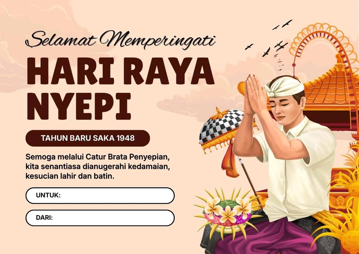 Ilustrasi kartu ucapan Nyepi (Canva/By Bil Creator Template)