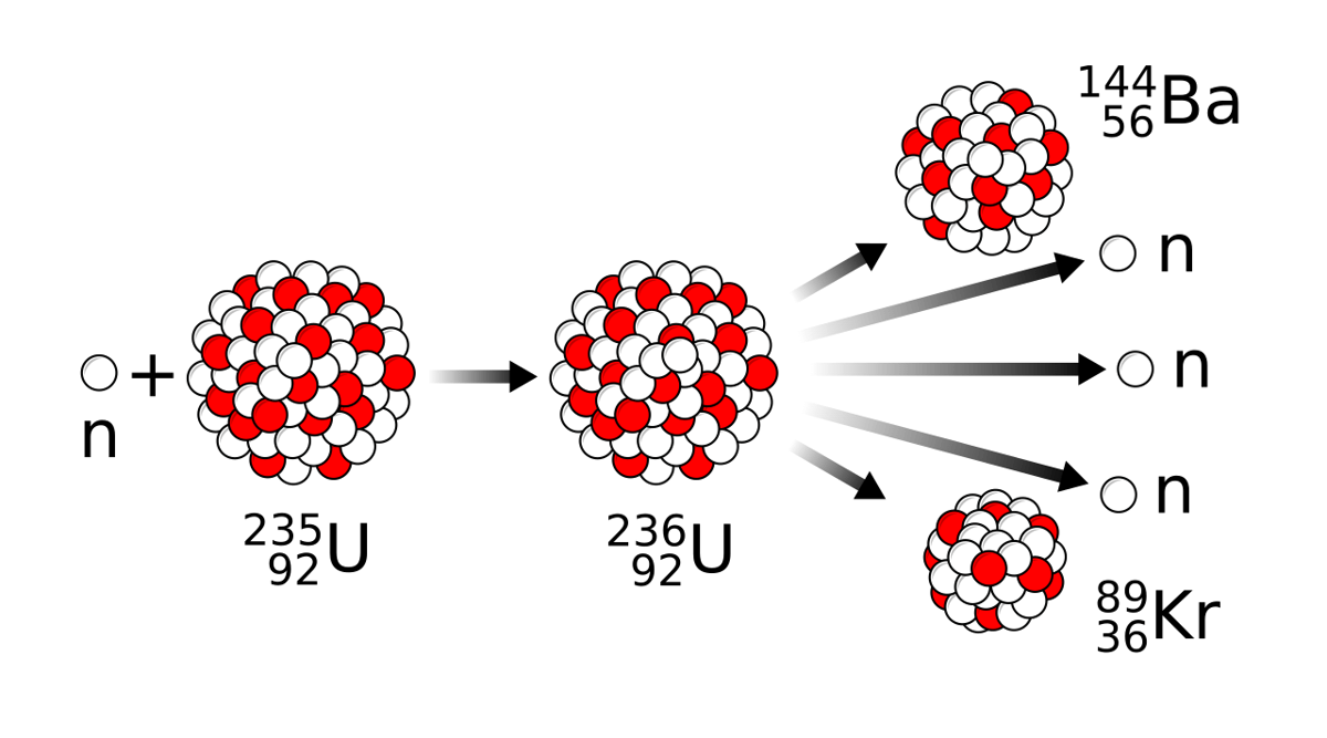Ilustrasi proses Fisi Nuklir (pembelahan inti atom)