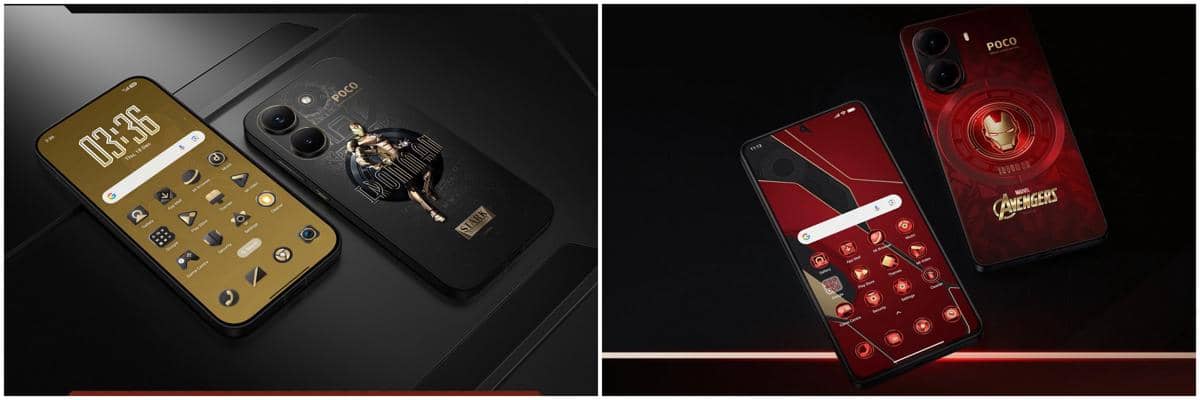 POCO X8 Pro Iron Man Edition (kiri) dan POCO X7 Pro Iron Man Edition (kanan) 