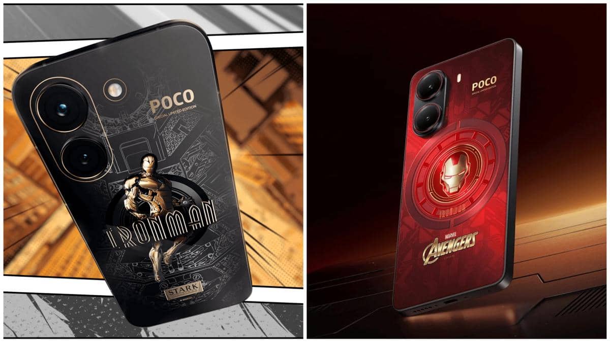 POCO X8 Pro Iron Man Edition (kiri) dan POCO X7 Pro Iron Man Edition (kanan) 