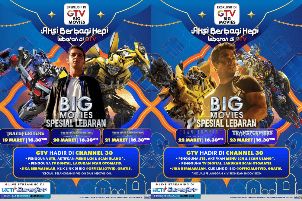 Jadwal film Lebaran 2026 di GTV menampilkan waralaba film Transformers