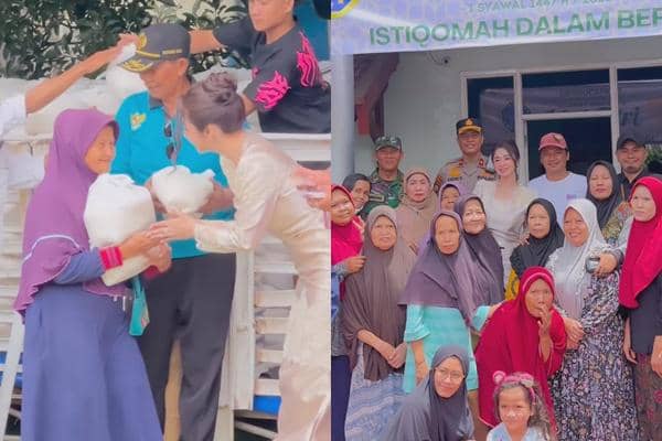 Haru! Potret Dewi Perssik Bagiin 8.400 Zakat di 3 Lokasi Berbeda di Jember