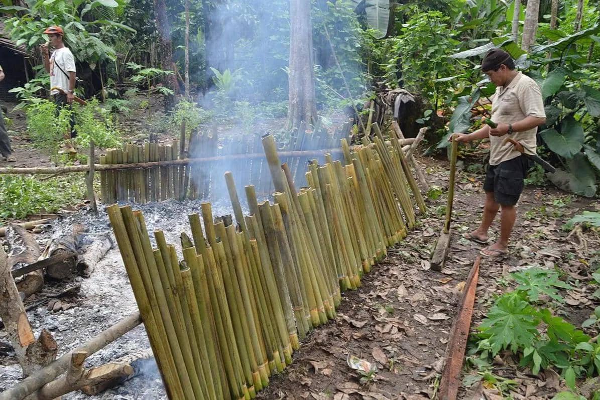ilustrasi membakar lemang (commons.wikimedia.org/Ezagren)