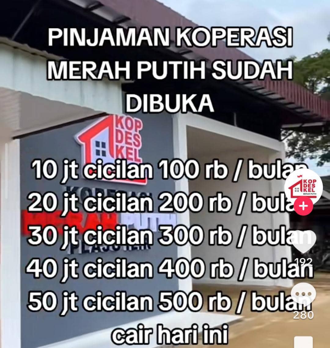 Akun Koperasi Merah Putih Tawarkan Pinjol/ dok Tiktok @kopdeskel