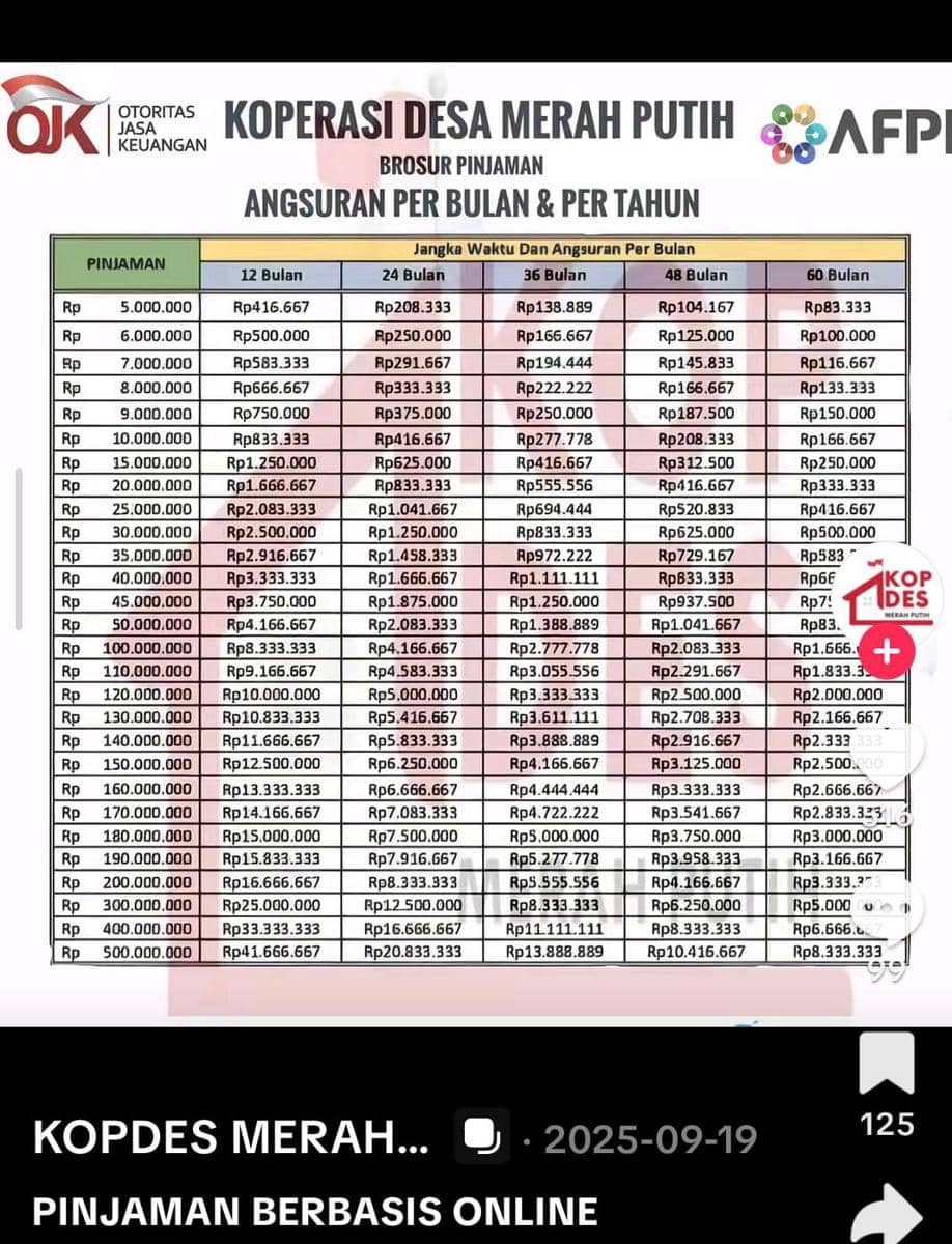 Akun Koperasi Merah Putih Tawarkan Pinjol/ dok Tiktok @kopdeskel