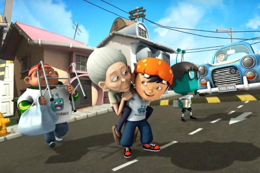 BoBoiBoy, Gopal, dan Adu Du bekerjasama sebagai tim dalam misi BuBaDiBaKo