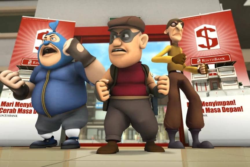 tiga penjahat yang melakukan percobaan perampokan di brankas bank Pulau Rintis