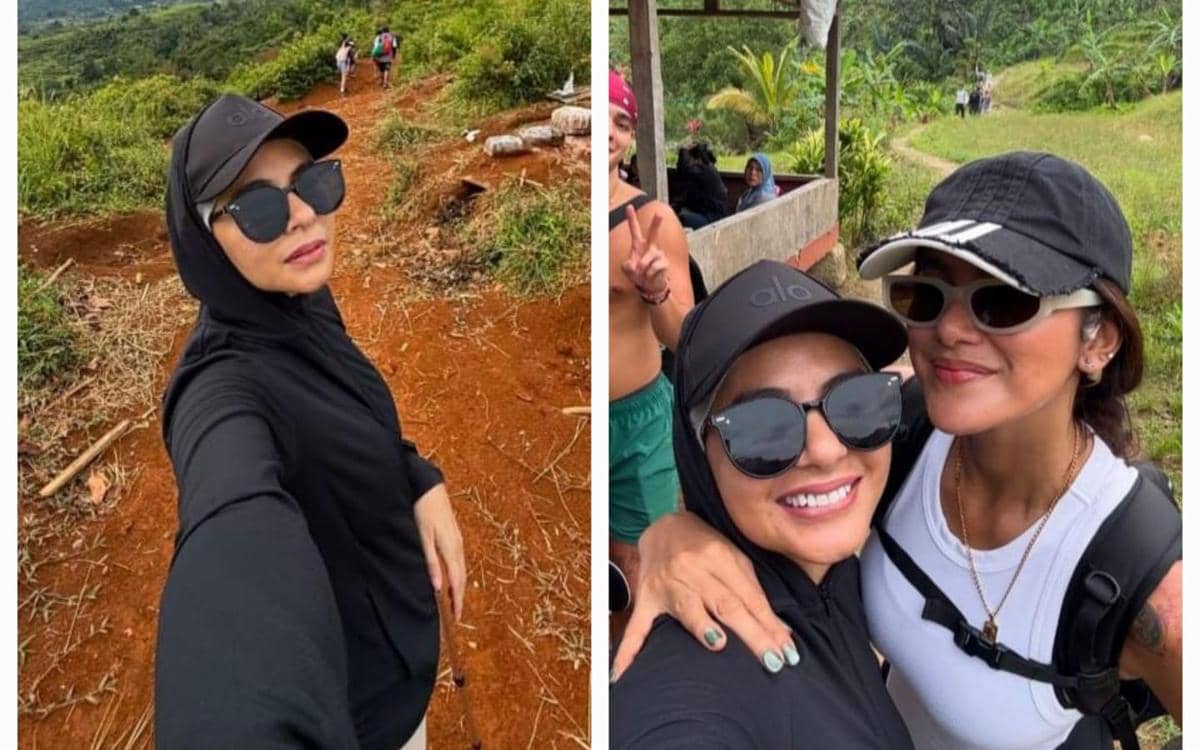 9 Potret Meisya Siregar dan Keluarga Trekking ke Curug di Sentul, Seru