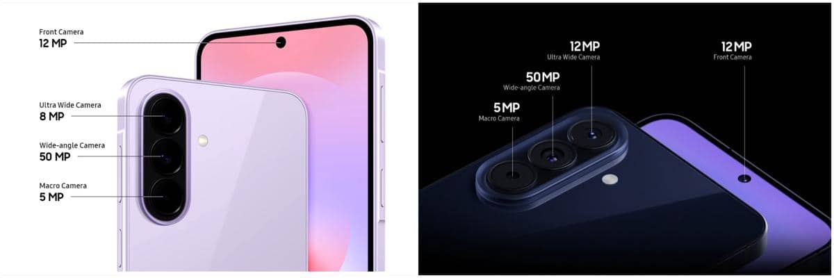 infografik kamera Samsung Galaxy A37 (kiri) dan Samsung Galaxy A57 (kanan) 