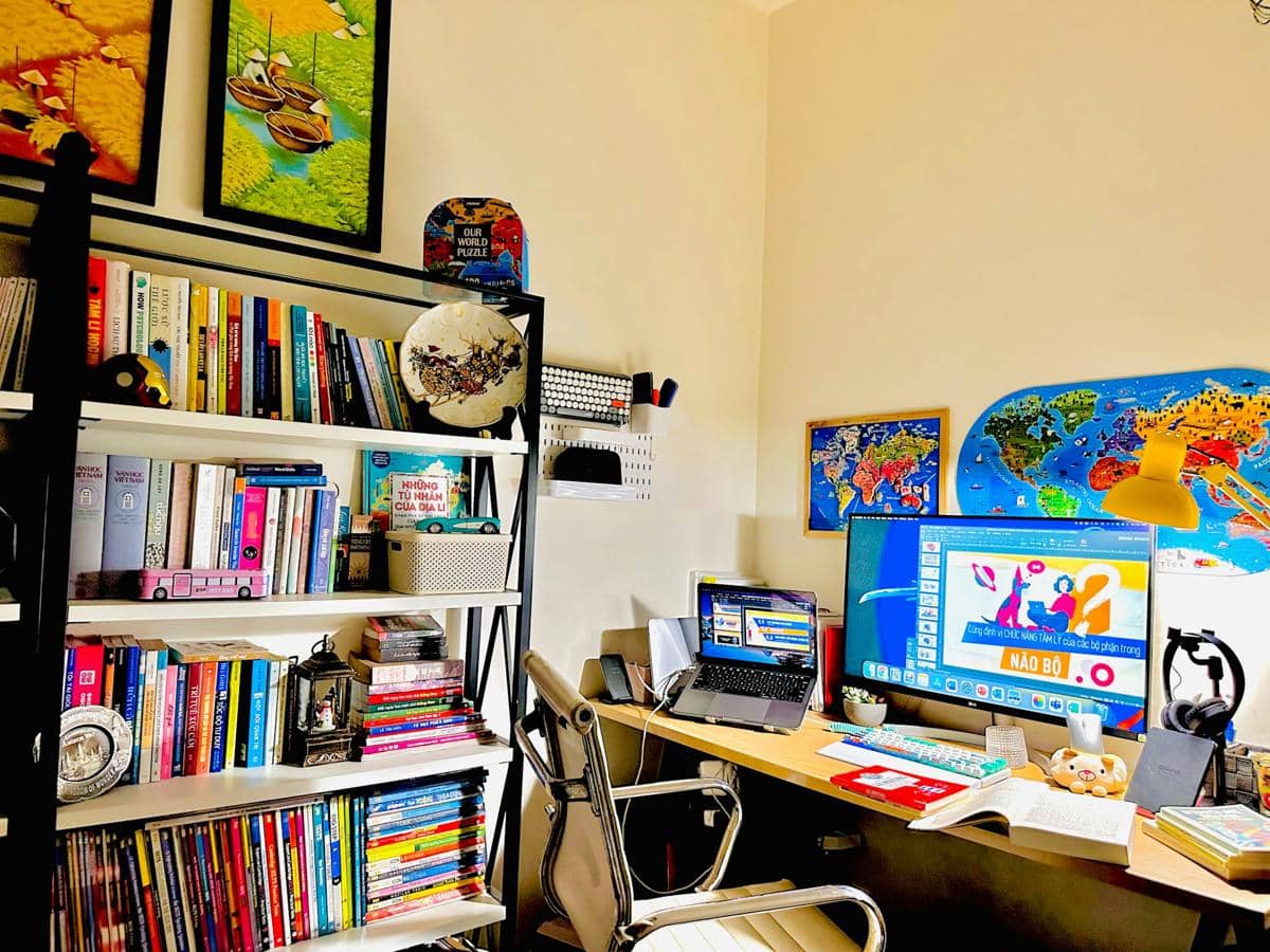 ilustrasi rak buku di ruang kerja