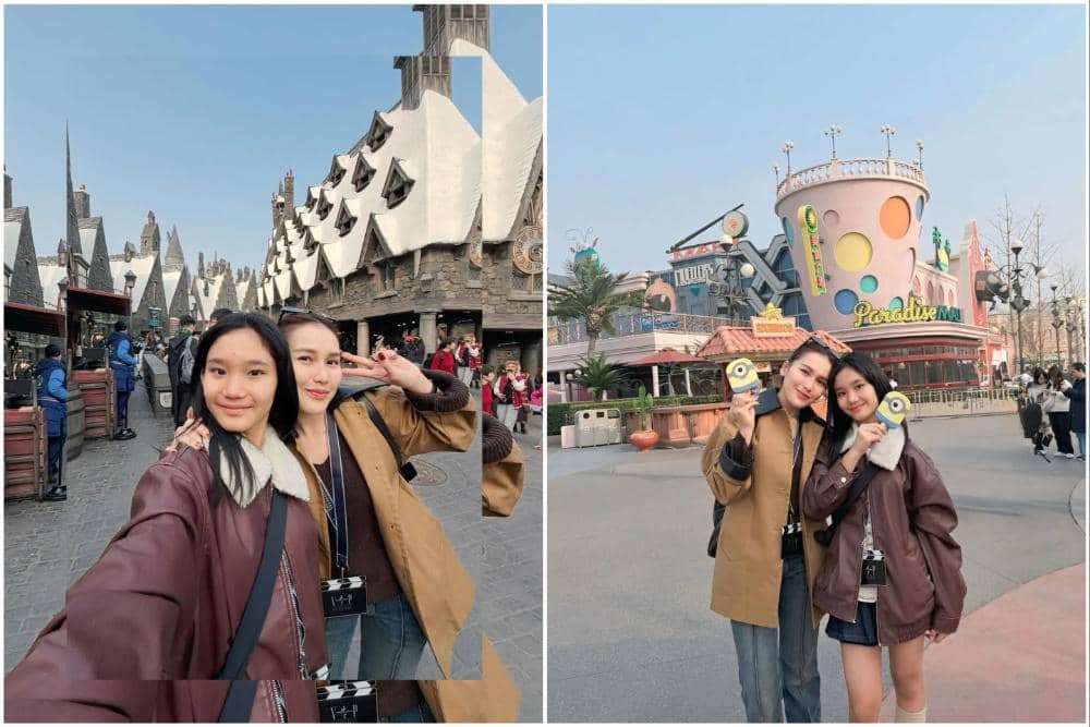 10 Potret Ayu Ting Ting dan Bilqis Liburan ke Universal Studio Beijing