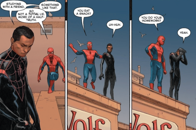 Secret Warspertemuan Peter Parker dengan Miles Morales dalam event Secret Wars