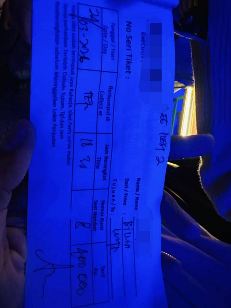 Bukti pelanggaran harga tarif bus AKDP non ekonomi rute Mataram-Bima yang melampaui ambang batas.