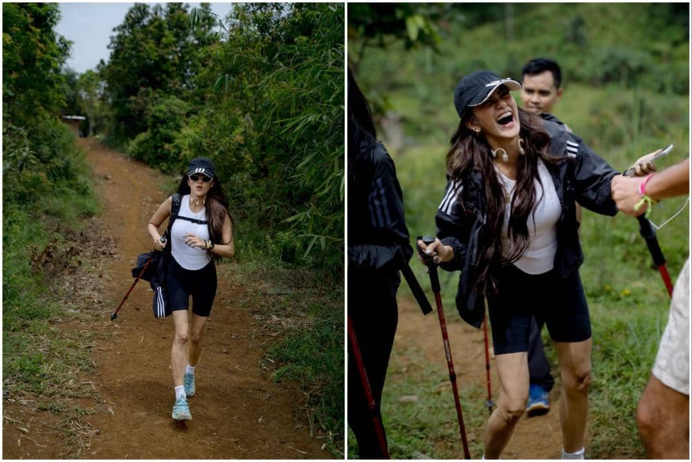 10 Potret Olla Ramlan saat Hiking ke Curug, Sporty Abis!