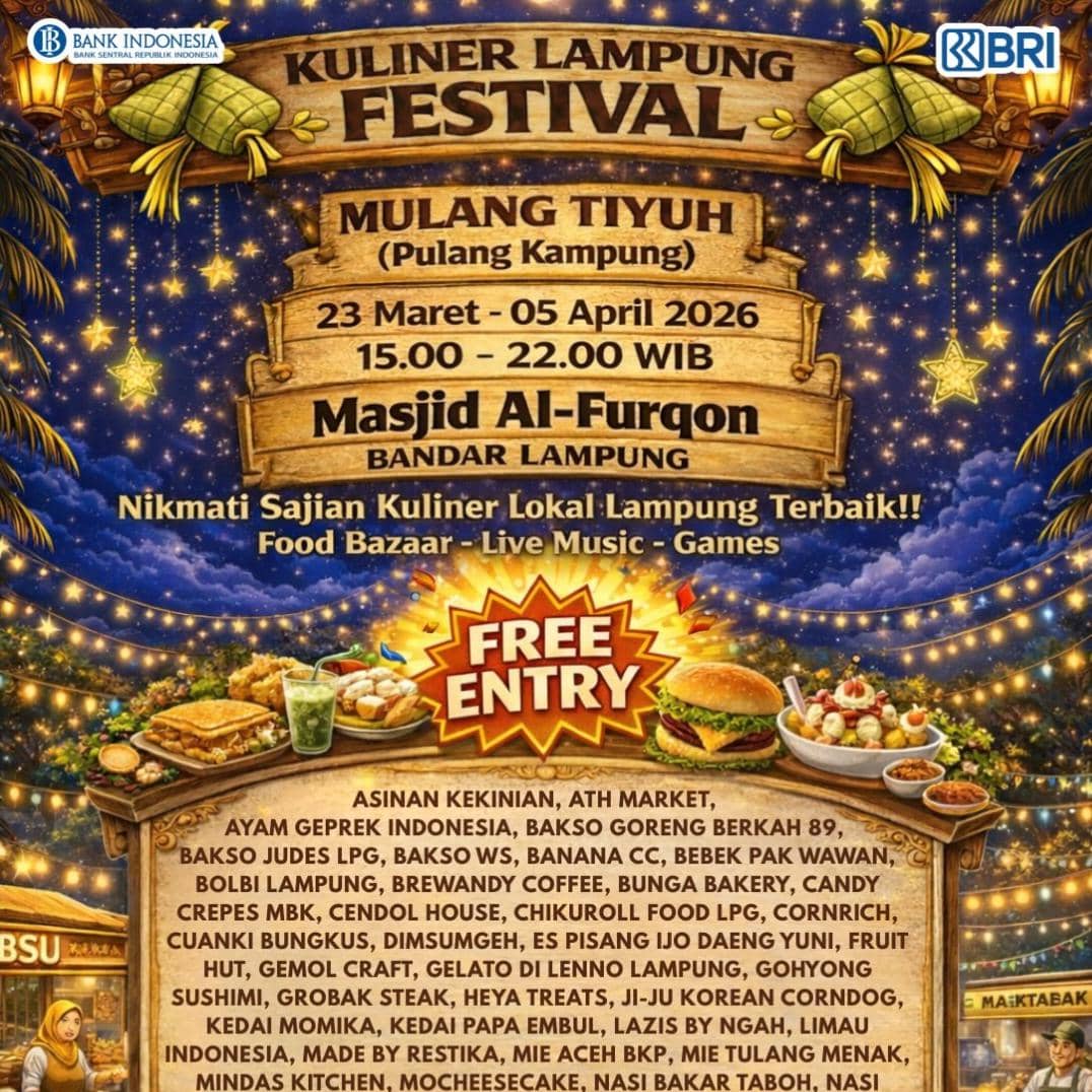 Warga Lampung Merapat! Ada Festival Kuliner Mulang Tiyuh di JPO Siger
