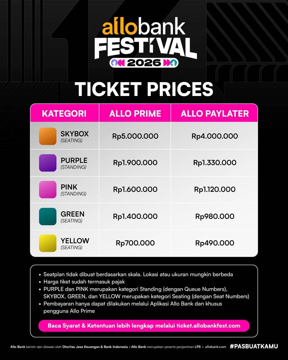Harga tiket Allo Bank Festival 2026 di Jakarta