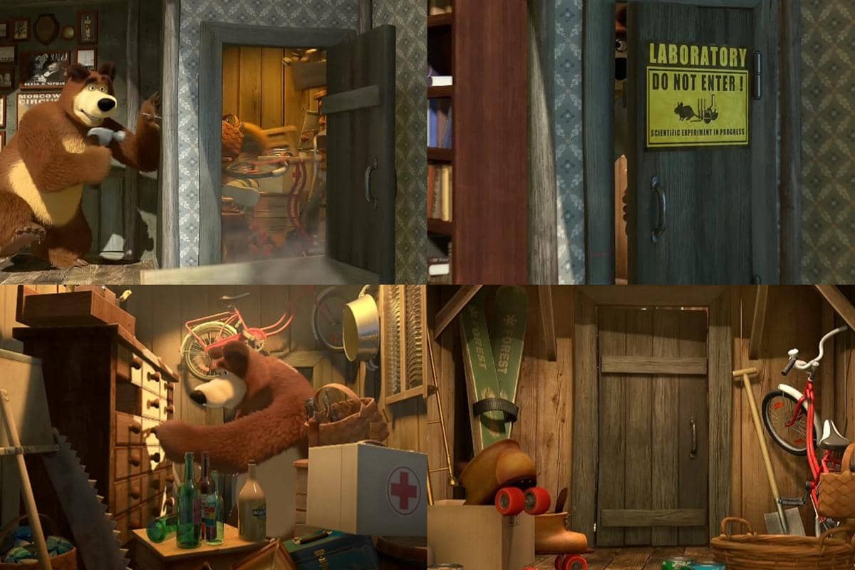 gudang rumah Bear dalam animasi Masha and The Bear
