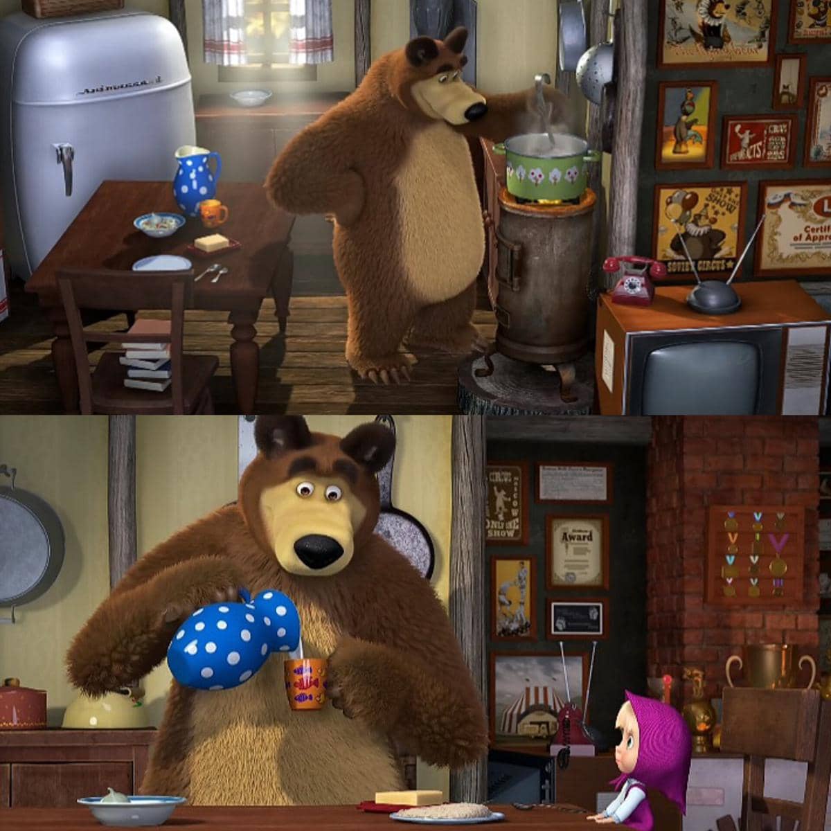 ruang makan Bear dalam animasi Masha and The Bear