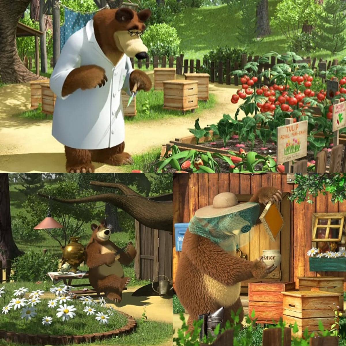 halaman depan rumah Bear dalam animasi Masha and The Bear