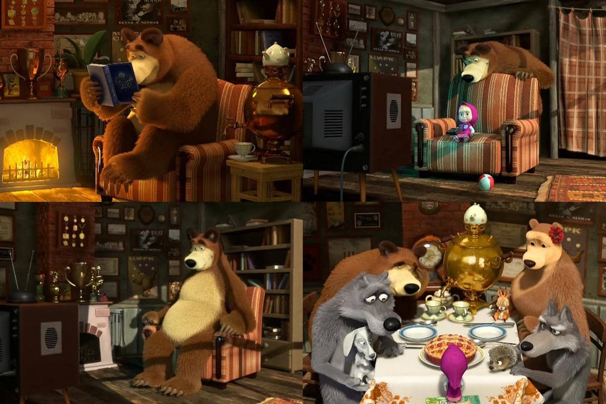 ruang utama di rumah Bear dalam animasi Masha and The Bear