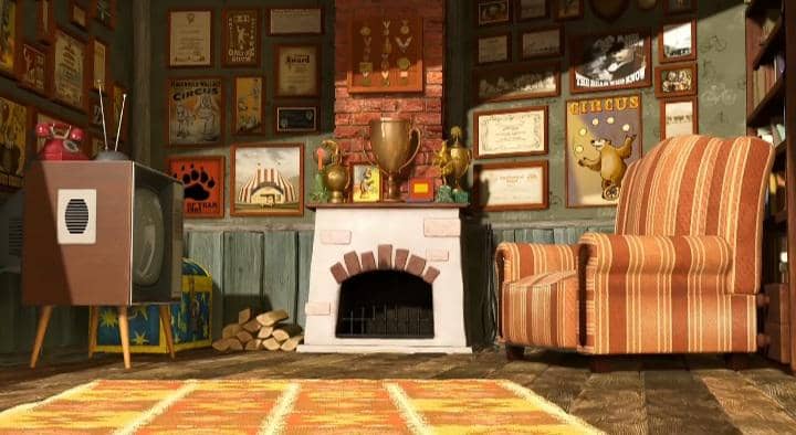 ruang utama di rumah Bear dalam animasi Masha and The Bear