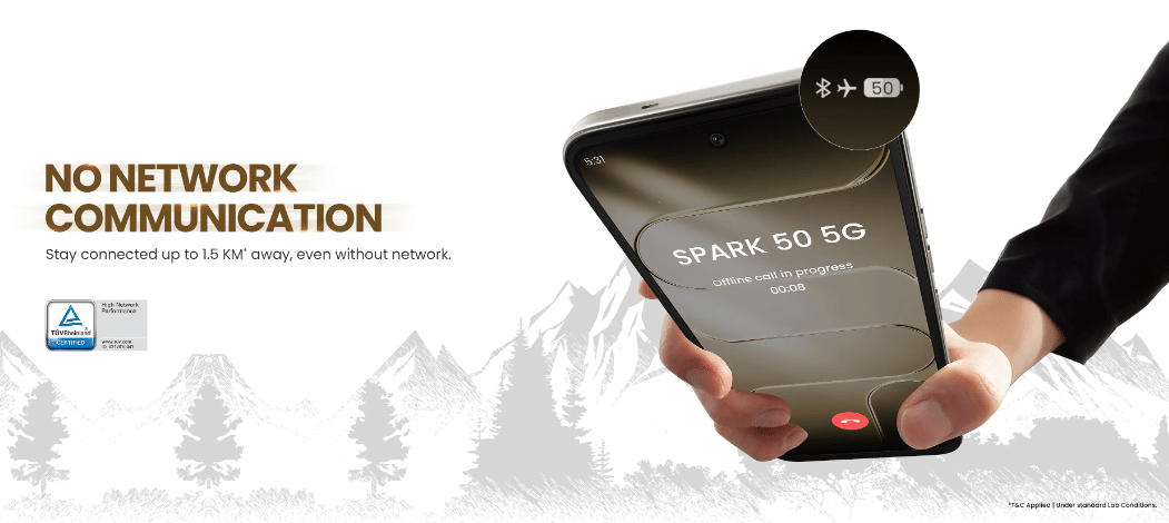 ilustrasi fitur komunikasi lewat BlueTooth di TECNO Spark 50 5G 