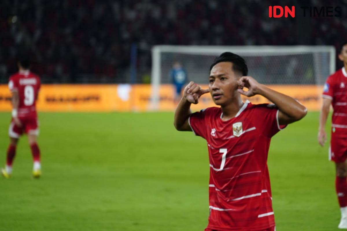 Selebrasi Beckham Putra saat Timnas Indonesia lawan Saint Kitts and Nevis