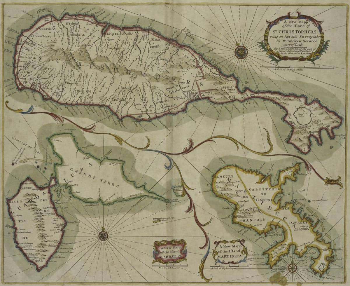 Peta St. Kitts and Nevis abad 18