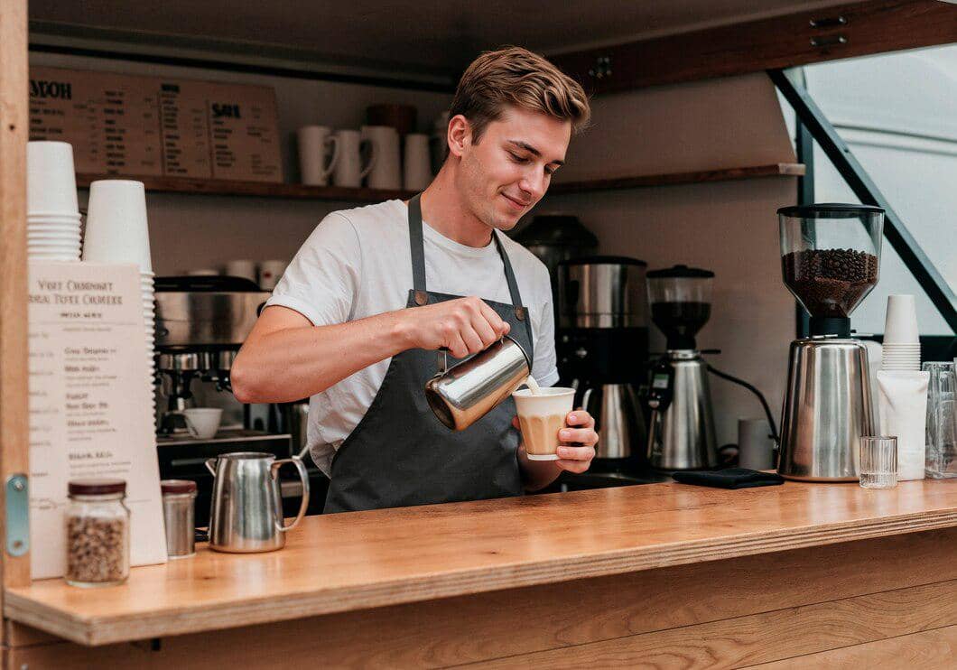 ilustrasi pria meracik kopi sendiri