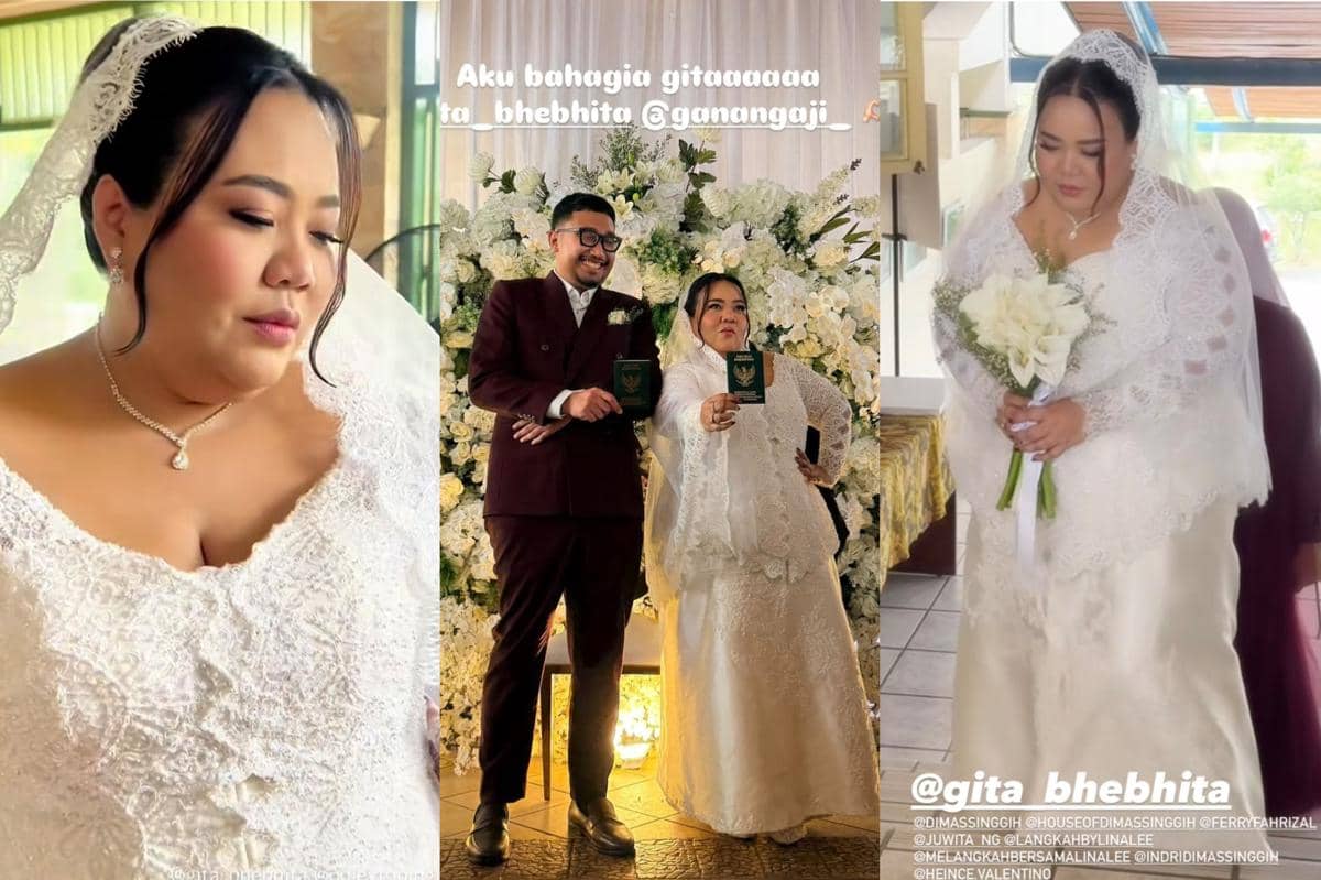 8 Inspirasi Gaun Pengantin dan Makeup Gita Bhebhita, Elegan Klasik!