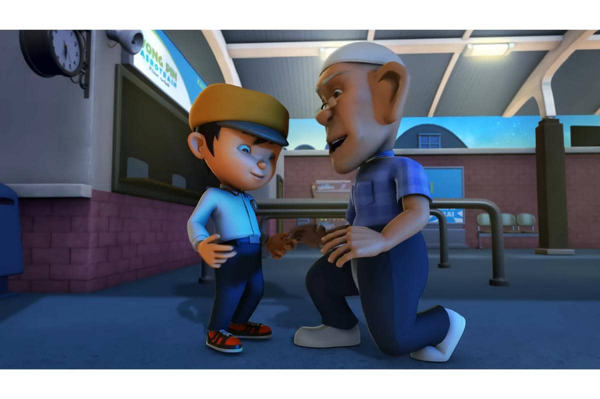 Tok Aba mewarisi seragam sekolah lamanya pada BoBoiBoy yang masih terlihat layak pakai alih-alih membeli yang baru