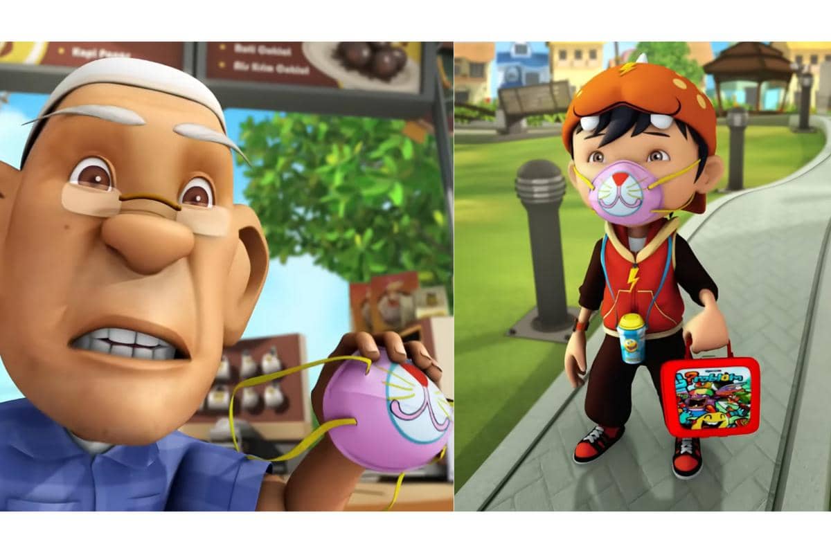 Tok Aba menyiapkan masker dan perbekalan untuk BoBoiBoy yang ingin pergi menolong warga