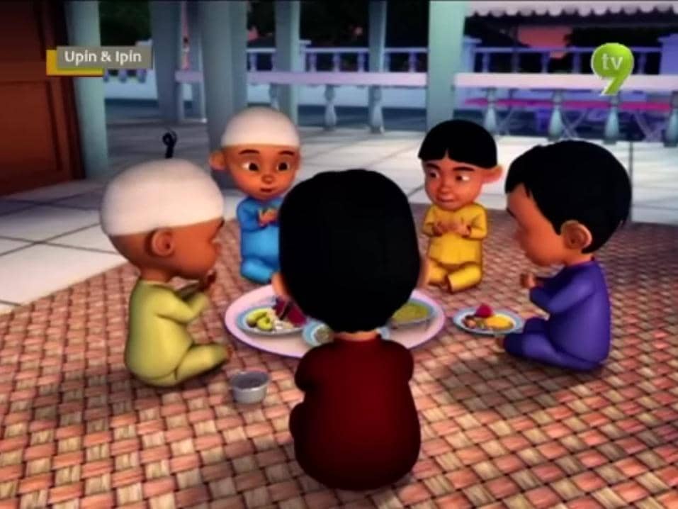 Upin dan Ipin buka puasa bersama di masjid