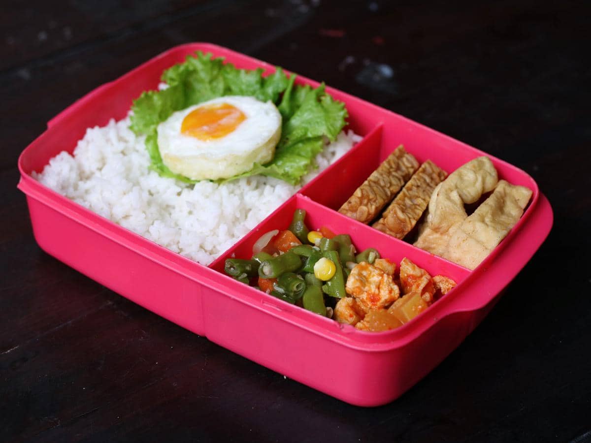 ilustrasi bekal nasi lengkap dengan sayur dan lauk