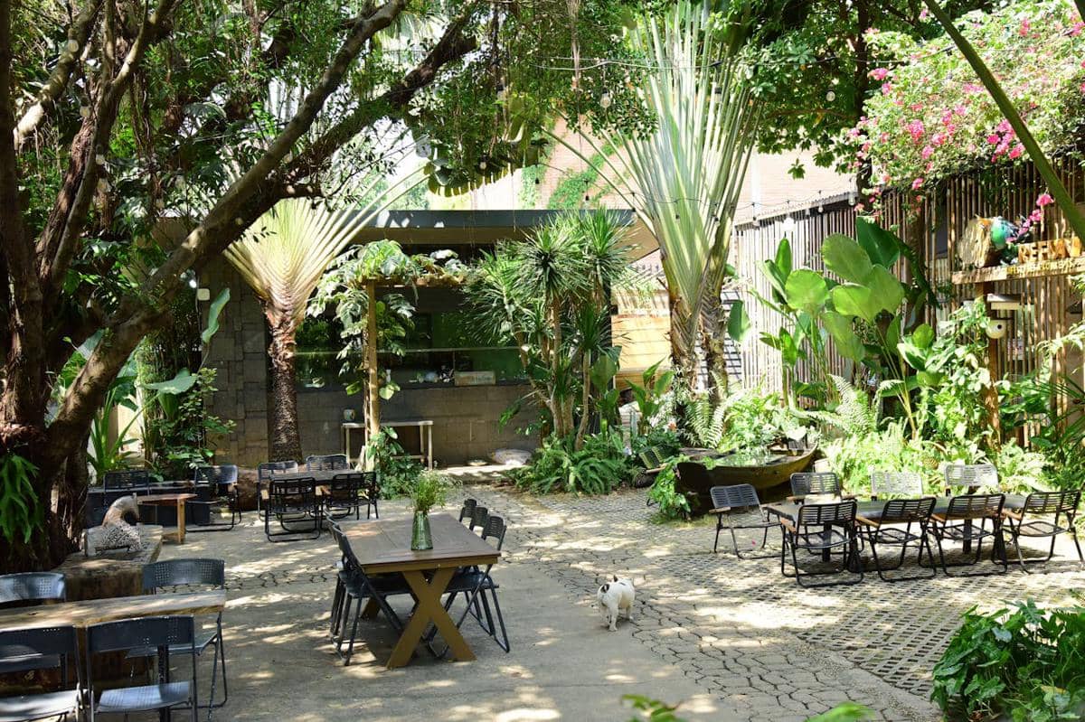 Ilustrasi kafe dengan suasana alam