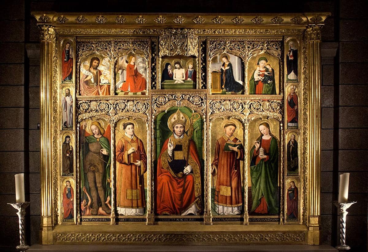potret karya seni altarpiece St. Nicolas dari abad ke- 16 karya seniman Renaisans Italia Ludovico Brea di Katedral Monaco 