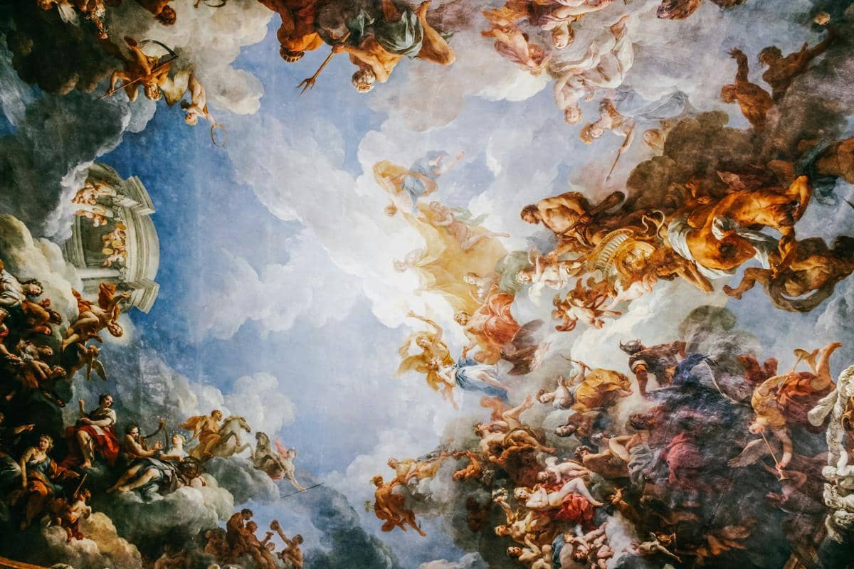 Lukisan langit-langit "Apoteosis Hercules" (atau L'Apothéose d'Hercule ) terletak di Salon d'Hercule di Istana Versailles di Prancis.